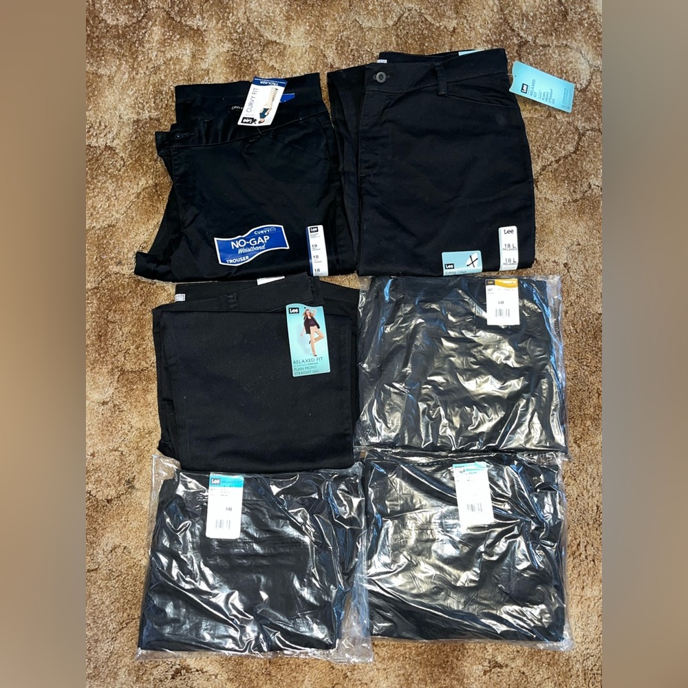 6 Pairs Women’s Lee Relaxed Fit Straight Leg Size 18T Black Pants - NEW W/TAGS